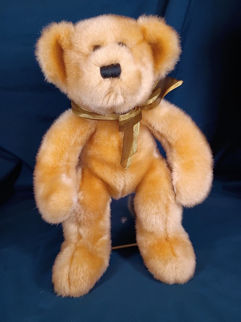 MTY International Golden Tan Teddy Bear Plush Long Legs Brown Ribbon